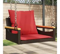 vidaXL Banco columpio con cojines ratán sintético marrón 63x62x40 cm
