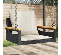 vidaXL Banco columpio con cojines ratán sintético negro 63x62x40 cm