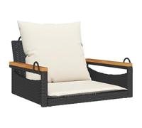 vidaXL Banco Columpio con Cojines ratán sintético Negro 63x62x40 cm, Silla Colgante, Asiento Columpio, Silla Colgante de ratán, Silla Hamaca