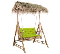 vidaXL Banco columpio de 2 plazas hojas de palma y cojín bambú 202 cm