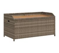 vidaXL Banco con almacenaje para patio Madera acacia y ratán PE 100x50x52 cm Gris