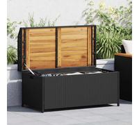 vidaXL Banco con almacenaje madera acacia ratán PE negro 100x50x52 cm