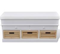 vidaXL Banco con espacio de almacenamiento y cojín para sentarse, color blanco. Incluye 2 cajones y 3 cajas. Ideal para guardar objetos. Cofre de almacenamiento, caja de almacenamiento, caja de almace