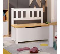 vidaXL Banco de Almacenaje para Niños, Silla Infantil con Respaldo, Baúl para Juguetes, Asiento para Dormitorio Sala de Juegos, MDF Blanco y Beige