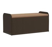 vidaXL Banco de almacenaje con cojín y caja, asiento exterior, ratán sintético Marrón