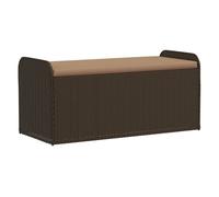 vidaXL Banco de almacenaje con cojín y caja, asiento exterior, ratán sintético Marrón