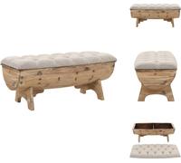 vidaXL Banco de almacenamiento de madera maciza y tela, 103 x 51 x 44 cm - Bancos para recibidores y pasillos
