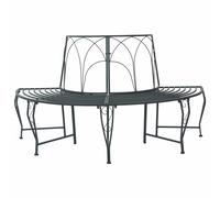 vidaXL Banco de árbol 4-Número de Asientos 160 x 80 x 89 cm Acero Gris Plateado, Banco elegante para exteriores, Acero resistente a la intemperie, Muebles de jardín modernos para patio y patio trasero