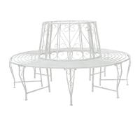 vidaXL Banco de árbol 8-Número Asientos Ø 160 x 89 cm Acero Blanco Antiguo Redondo, Elegante banco exterior, Acero resistente a la intemperie, Muebles de jardín modernos para patio y patio trasero