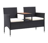 vidaXL Banco de jardín 2 plazas con mesita ratán sintético 143 cm en color Gris/Negro | estructura resistente ideal para salón dormitorio o estudio