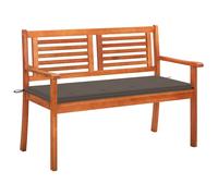 vidaXL Banco de jardín 2 plazas madera maciza eucalipto y cojín 120 cm en color Negro/Antracita/Estampados cuadros grises y más | acolchados duraderos para sofás de jardín terraza exterior
