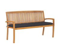 Vidaxl banco de jardín apilable con cojín madera maciza de teca 159 cm