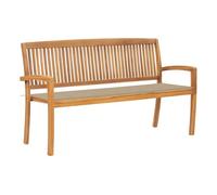 Banco de jardín de teca, 159 cm, con cojín beige