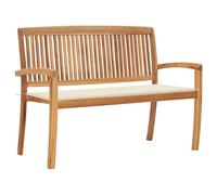 vidaXL Banco de jardín apilable y cojín madera maciza de teca 128,5 cm