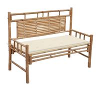 vidaXL Banco de jardín con cojín bambú 120 cm en color Azul/Crema | acolchados duraderos para sofás de jardín terraza exterior