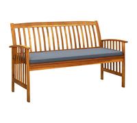 vidaXL Banco de jardín con cojín madera maciza de acacia 147 cm en color Crema/Gris oscuro | acolchados duraderos para sofás de jardín terraza exterior