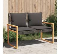 vidaXL Banco de jardín con cojín ratán sintético negro y madera acacia