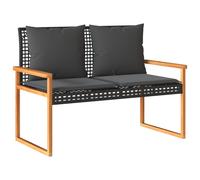 vidaXL Banco de jardín con cojín ratán sintético negro y madera acacia
