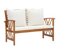 vidaXL Banco de jardín con cojines 119 cm madera maciza de acacia en color Marrón y blanco/Marrón/Marrón y gris | acolchados duraderos para sofás de jardín terraza exterior