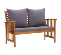 vidaXL Banco de jardín con cojines 119 cm madera maciza de acacia en color Negro y gris oscuro/Marrón y blanco/Marrón | acolchados duraderos para sofás de jardín terraza exterior