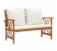 vidaXL Banco de jardín con cojines 119 cm madera maciza de acacia en color Marrón y blanco/Marrón/Marrón y gris | acolchados duraderos para sofás de jardín terraza exterior