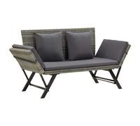 vidaXL Banco de jardín con cojines ratán sintético gris 176 cm