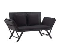 vidaXL Banco de jardín con cojines ratán sintético negro 176 cm
