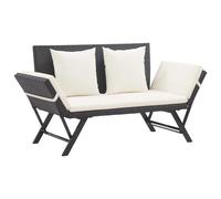 vidaXL Banco de jardín con cojines ratán sintético negro 176 cm