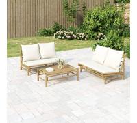 Vidaxl Banco de Jardín de Bambú con Cojines Crema y Gris Oscuro 115x85,5x73,5 Cream