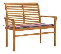 Vidaxl banco de jardín madera de teca con cojín a cuadros rojo 112 cm