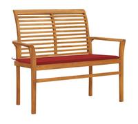 vidaXL Banco de jardín de madera maciza de teca con cojín rojo 112 cm