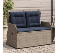 vidaXL Banco de jardín reclinable con cojines, poliratán gris