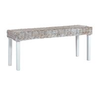 vidaXL Banco de ratán kubu y madera maciza de caoba blanco 110 cm