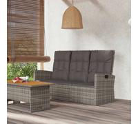 vidaXL Banco jardín reclinable y cojines ratán sintético gris 173 cm