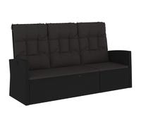 vidaXL Banco jardín reclinable y cojines ratán sintético negro 173 cm