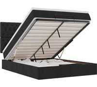 vidaXL: Banco otomano con cama y luces LED, color negro, 140x200 cm, tapizado en tela