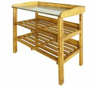 vidaXL Banco para macetas con 2 estantes Madera Maciza de Acaci Zinc
