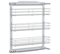 vidaXL Bandeja Extraíble Cocina 3 Niveles Alambre Plateado 47x15,5x55,5 cm Canasta Accesorios Organización Optimización Práctica Espacio Utensilios