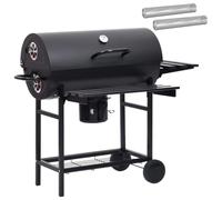 vidaXL Parrilla de barril con ruedas y estantes 3 uds. Metal Negro