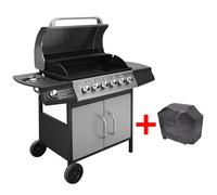 vidaXL Barbacoa grill de gas 6+1 quemadores negra y plateada