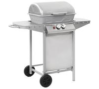 vidaXL Barbacoa portátil de gas con 2 zonas plateada acero inoxidable