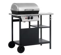 vidaXL Barbacoa portátil de gas con mesita 3 estantes negro y plateado