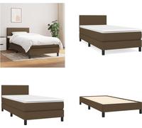 vidaXL Base de cama con somier y colchón, color marrón oscuro, 90x200 cm, tapizado en tela - Base de cama con somier - Bases de cama con somier - Cama - Muebles de dormitorio