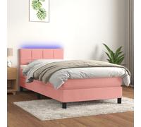 vidaXL Base de cama con somier y colchón, con luces LED rosas, 100x200 cm, tapizada en terciopelo. Base de cama, camas con somier, cama, muebles de dormitorio