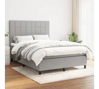 vidaXL Base de cama con somier y colchón, gris claro, 140x200 cm, tapizado en tela - Base de cama con somier - Camas con somier - Cama - Muebles de dormitorio