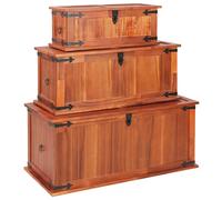 vidaXL Baúl de almacenamiento 3 piezas de madera maciza de acacia