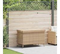 vidaXL Baúl de jardín con ruedas ratán sintético Beige 110x55x73 cm