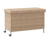 vidaXL Baúl de jardín con ruedas ratán sintético beige 110x55x73 cm