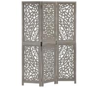vidaXL Biombo 3 Paneles Tallado a Mano Divisor Pantalla Separador Dormitorio Salón Oficina Despacho Sala de Estar Decoración Gris Madera Mango