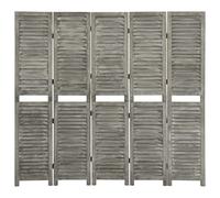 vidaXL Biombo de 5 paneles de madera maciza gris 179x166 cm